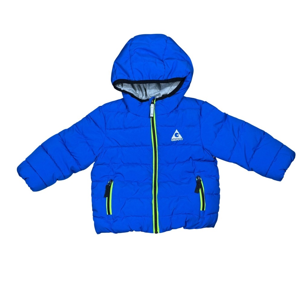 Gerry Toddler Puffer Jacket 2T Bright Blue Hooded Quilted Insulated Coat Zip Up